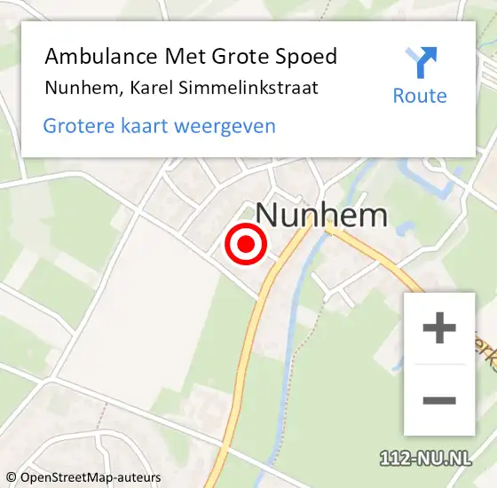 Locatie op kaart van de 112 melding: Ambulance Met Grote Spoed Naar Nunhem, Karel Simmelinkstraat op 2 juni 2017 22:49