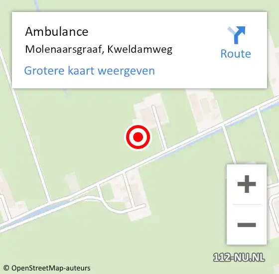 Locatie op kaart van de 112 melding: Ambulance Molenaarsgraaf, Kweldamweg op 3 juni 2017 02:38