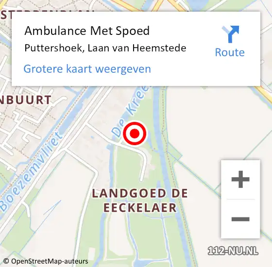 Locatie op kaart van de 112 melding: Ambulance Met Spoed Naar Puttershoek, Laan van Heemstede op 3 juni 2017 04:45