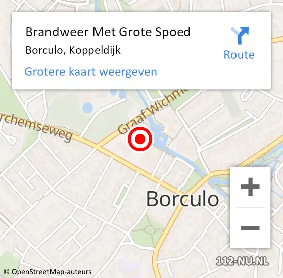 Locatie op kaart van de 112 melding: Brandweer Met Grote Spoed Naar Borculo, Koppeldijk op 3 juni 2017 07:15