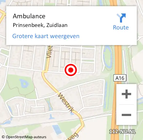 Locatie op kaart van de 112 melding: Ambulance Prinsenbeek, Zuidlaan op 3 juni 2017 09:56
