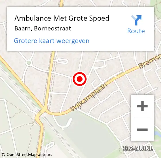 Locatie op kaart van de 112 melding: Ambulance Met Grote Spoed Naar Baarn, Borneostraat op 3 juni 2017 10:14