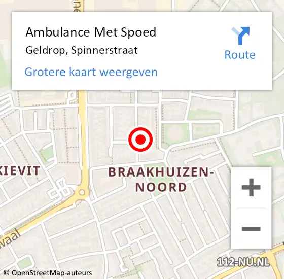 Locatie op kaart van de 112 melding: Ambulance Met Spoed Naar Geldrop, Spinnerstraat op 3 juni 2017 10:19