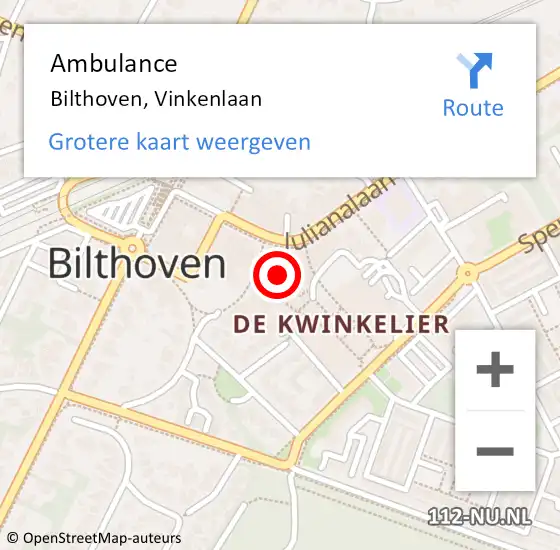Locatie op kaart van de 112 melding: Ambulance Bilthoven, Vinkenlaan op 3 juni 2017 10:35