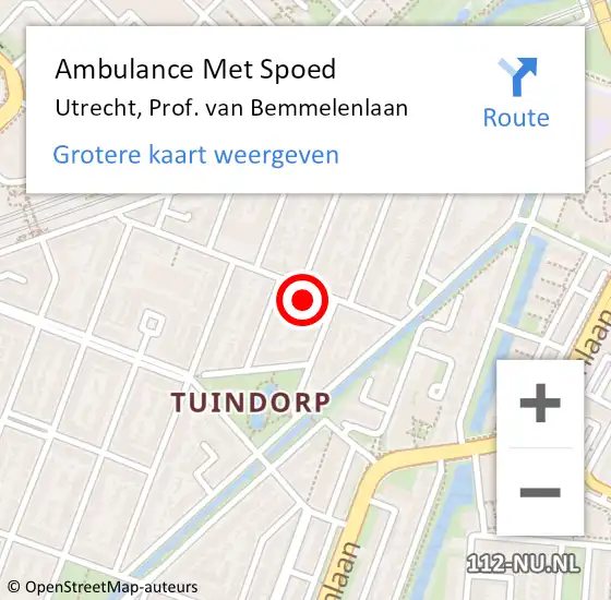 Locatie op kaart van de 112 melding: Ambulance Met Spoed Naar Utrecht, Prof. van Bemmelenlaan op 3 juni 2017 11:52