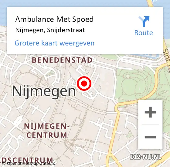 Locatie op kaart van de 112 melding: Ambulance Met Spoed Naar Nijmegen, Snijderstraat op 3 juni 2017 11:57