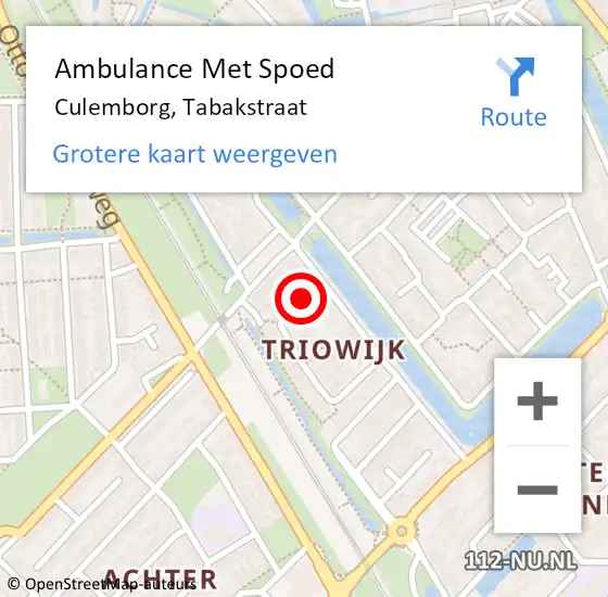 Locatie op kaart van de 112 melding: Ambulance Met Spoed Naar Culemborg, Tabakstraat op 3 juni 2017 12:20