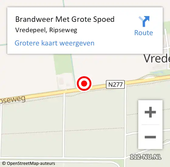 Locatie op kaart van de 112 melding: Brandweer Met Grote Spoed Naar Vredepeel, Ripseweg op 3 juni 2017 14:58