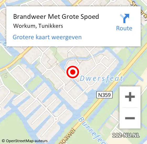 Locatie op kaart van de 112 melding: Brandweer Met Grote Spoed Naar Workum, Tunikkers op 3 juni 2017 15:54