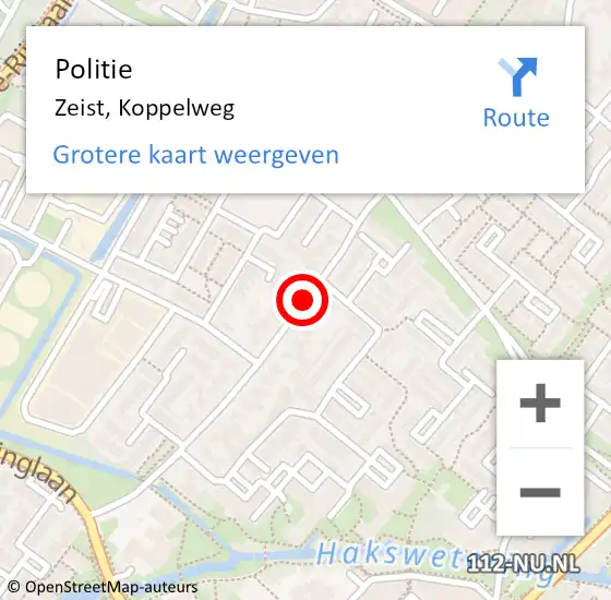 Locatie op kaart van de 112 melding: Politie Zeist, Koppelweg op 3 juni 2017 16:11