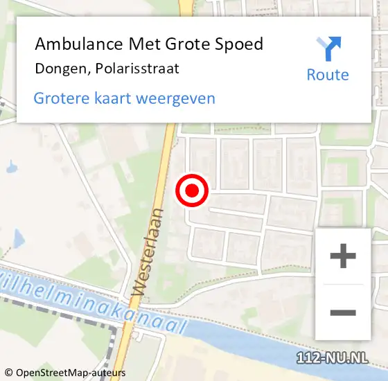 Locatie op kaart van de 112 melding: Ambulance Met Grote Spoed Naar Dongen, Polarisstraat op 3 juni 2017 17:11