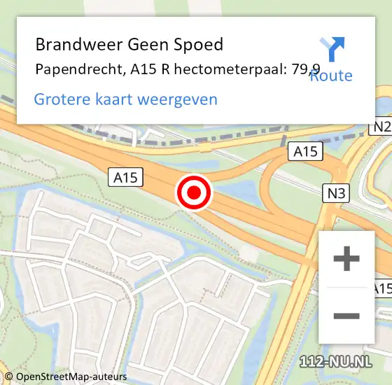 Locatie op kaart van de 112 melding: Brandweer Geen Spoed Naar Papendrecht, A15 R hectometerpaal: 77,3 op 3 juni 2017 18:34