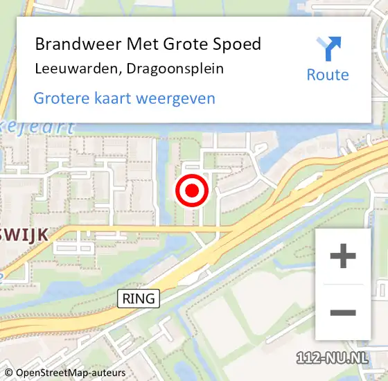 Locatie op kaart van de 112 melding: Brandweer Met Grote Spoed Naar Leeuwarden, Dragoonsplein op 3 juni 2017 19:04