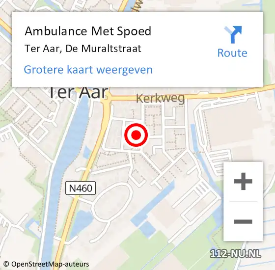 Locatie op kaart van de 112 melding: Ambulance Met Spoed Naar Ter Aar, De Muraltstraat op 22 januari 2014 16:53