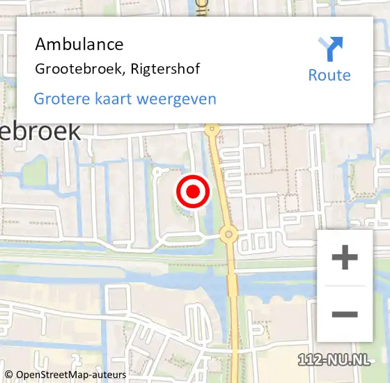 Locatie op kaart van de 112 melding: Ambulance Grootebroek, Rigtershof op 3 juni 2017 19:09