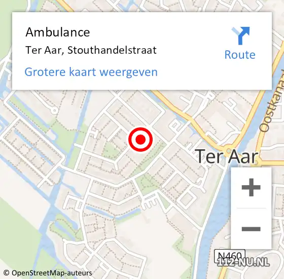 Locatie op kaart van de 112 melding: Ambulance Ter Aar, Stouthandelstraat op 3 juni 2017 20:35