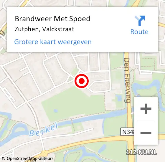 Locatie op kaart van de 112 melding: Brandweer Met Spoed Naar Zutphen, Valckstraat op 3 juni 2017 22:09