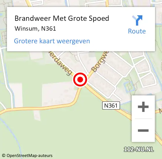 Locatie op kaart van de 112 melding: Brandweer Met Grote Spoed Naar Winsum, N361 op 3 juni 2017 22:25