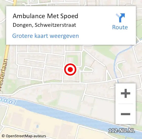 Locatie op kaart van de 112 melding: Ambulance Met Spoed Naar Dongen, Schweitzerstraat op 3 juni 2017 22:33