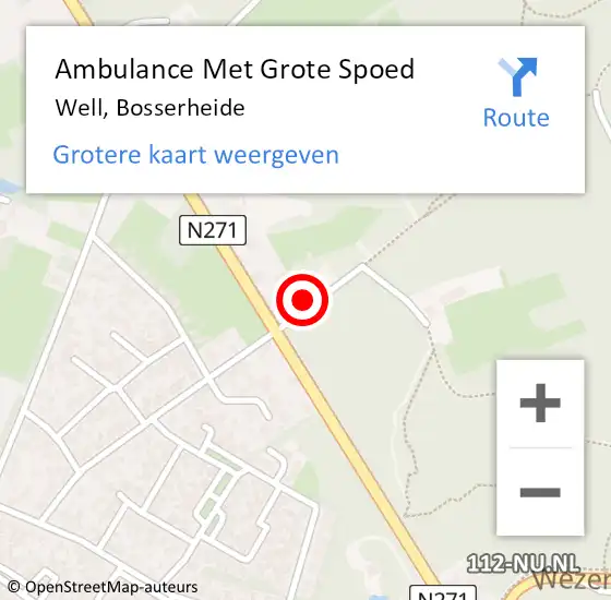 Locatie op kaart van de 112 melding: Ambulance Met Grote Spoed Naar Well, Bosserheide op 3 juni 2017 23:20