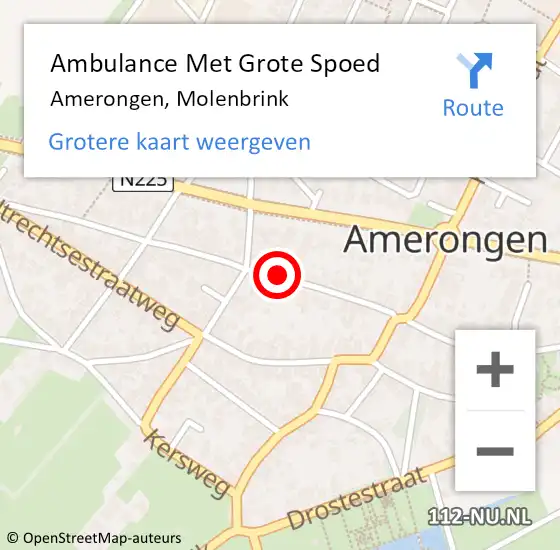 Locatie op kaart van de 112 melding: Ambulance Met Grote Spoed Naar Amerongen, Molenbrink op 4 juni 2017 02:18