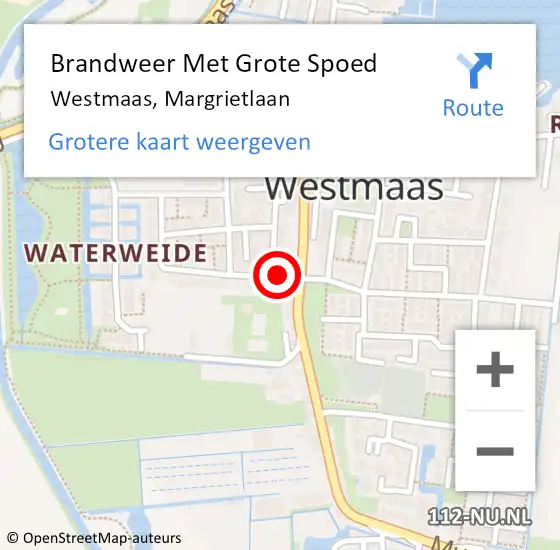 Locatie op kaart van de 112 melding: Brandweer Met Grote Spoed Naar Westmaas, Margrietlaan op 4 juni 2017 06:13