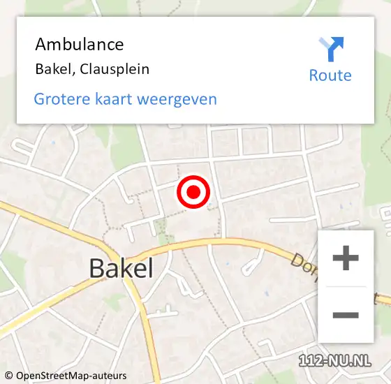 Locatie op kaart van de 112 melding: Ambulance Bakel, Clausplein op 4 juni 2017 09:08