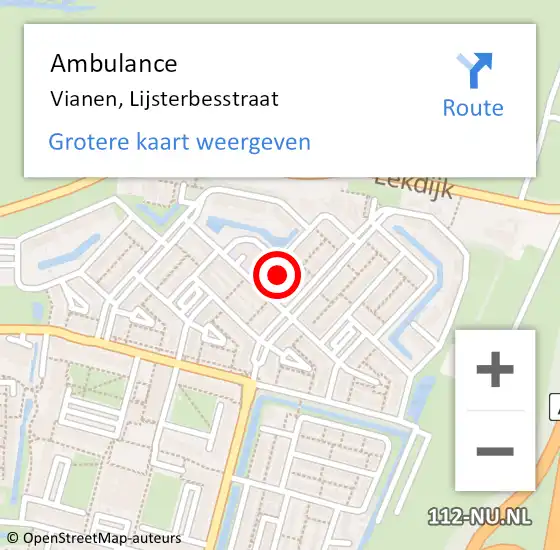 Locatie op kaart van de 112 melding: Ambulance Vianen, Lijsterbesstraat op 4 juni 2017 09:09