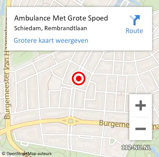 Locatie op kaart van de 112 melding: Ambulance Met Grote Spoed Naar Schiedam, Rembrandtlaan op 4 juni 2017 10:47