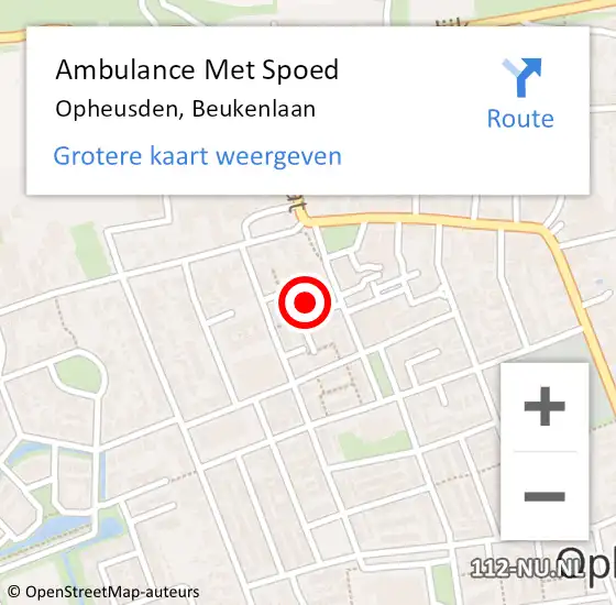 Locatie op kaart van de 112 melding: Ambulance Met Spoed Naar Opheusden, Beukenlaan op 4 juni 2017 11:54