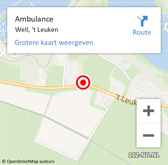 Locatie op kaart van de 112 melding: Ambulance Well, 't Leuken op 4 juni 2017 12:32