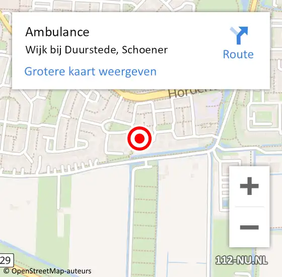 Locatie op kaart van de 112 melding: Ambulance Wijk bij Duurstede, Schoener op 4 juni 2017 12:39