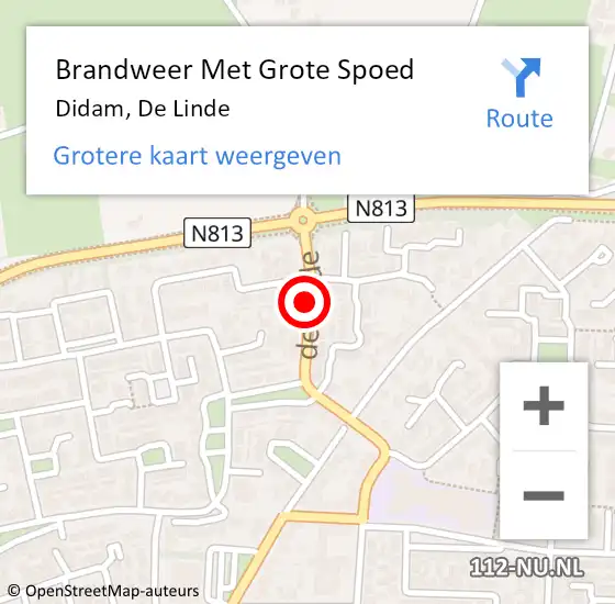 Locatie op kaart van de 112 melding: Brandweer Met Grote Spoed Naar Didam, De Linde op 22 januari 2014 18:13