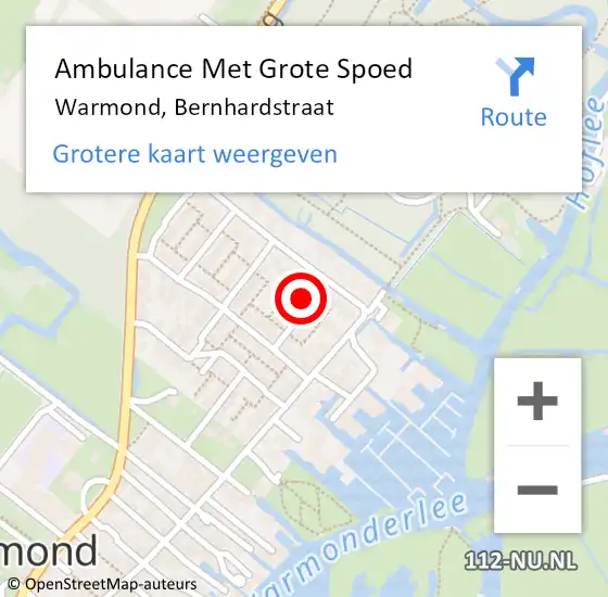 Locatie op kaart van de 112 melding: Ambulance Met Grote Spoed Naar Warmond, Bernhardstraat op 4 juni 2017 14:19