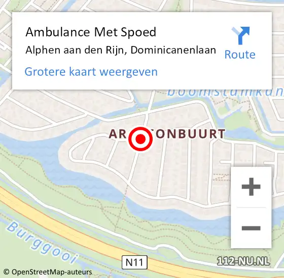 Locatie op kaart van de 112 melding: Ambulance Met Spoed Naar Alphen aan den rijn, Dominicanenlaan op 4 juni 2017 15:21