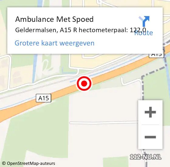 Locatie op kaart van de 112 melding: Ambulance Met Spoed Naar Geldermalsen, A15 R hectometerpaal: 122,0 op 4 juni 2017 16:22
