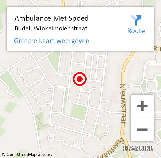 Locatie op kaart van de 112 melding: Ambulance Met Spoed Naar Budel, Winkelmolenstraat op 4 juni 2017 16:29