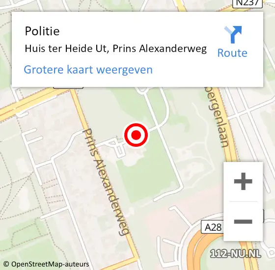 Locatie op kaart van de 112 melding: Politie Huis ter Heide Ut, Prins Alexanderweg op 4 juni 2017 17:33