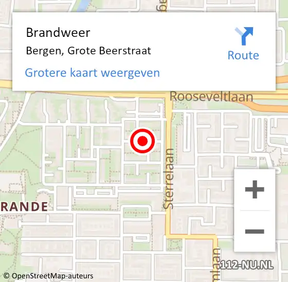Locatie op kaart van de 112 melding: Brandweer Bergen, Grote Beerstraat op 4 juni 2017 17:40