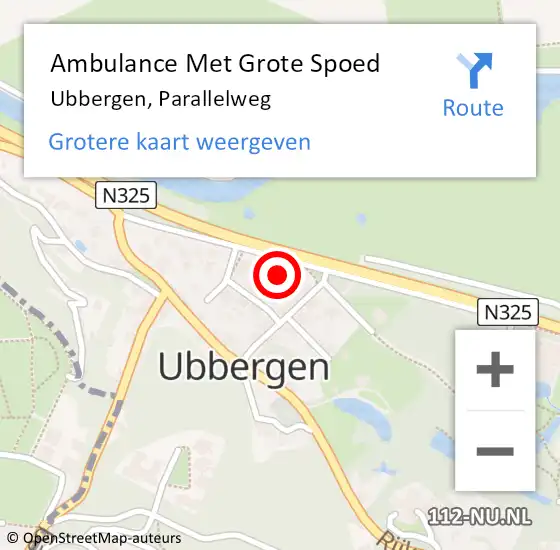 Locatie op kaart van de 112 melding: Ambulance Met Grote Spoed Naar Ubbergen, Parallelweg op 4 juni 2017 18:59