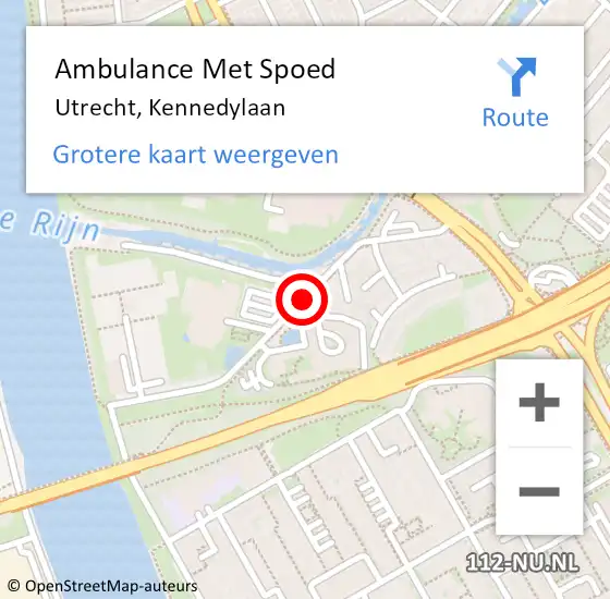 Locatie op kaart van de 112 melding: Ambulance Met Spoed Naar Utrecht, Kennedylaan op 4 juni 2017 20:45