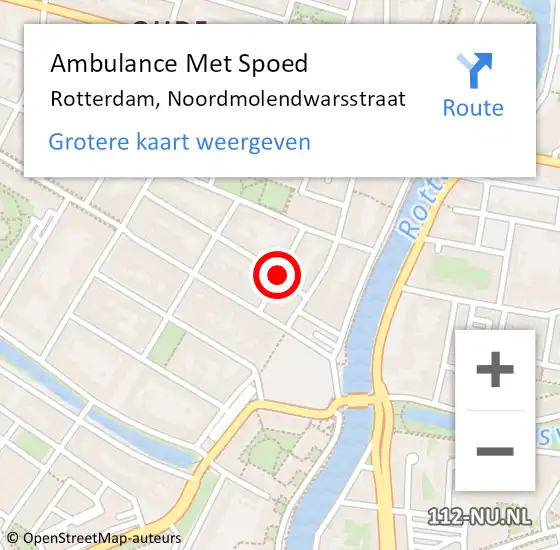 Locatie op kaart van de 112 melding: Ambulance Met Spoed Naar Rotterdam, Noordmolendwarsstraat op 4 juni 2017 21:46