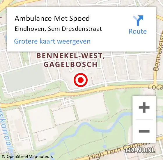 Locatie op kaart van de 112 melding: Ambulance Met Spoed Naar Eindhoven, Sem Dresdenstraat op 5 juni 2017 00:03