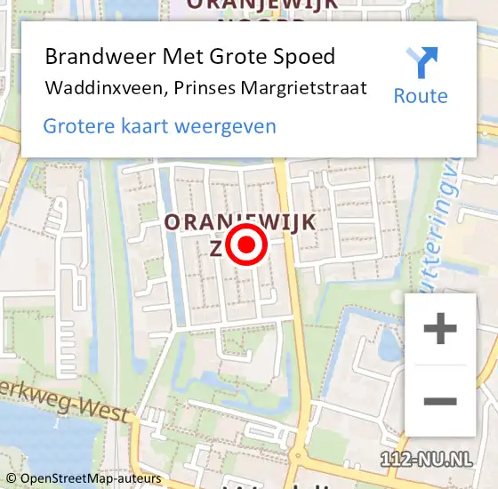 Locatie op kaart van de 112 melding: Brandweer Met Grote Spoed Naar Waddinxveen, Prinses Margrietstraat op 5 juni 2017 00:54