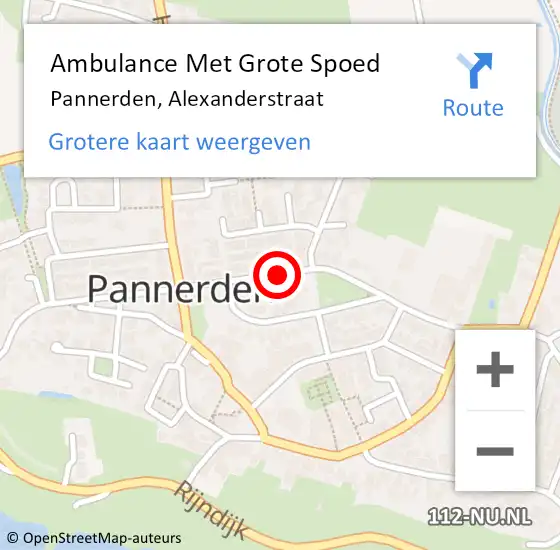 Locatie op kaart van de 112 melding: Ambulance Met Grote Spoed Naar Pannerden, Alexanderstraat op 5 juni 2017 00:59