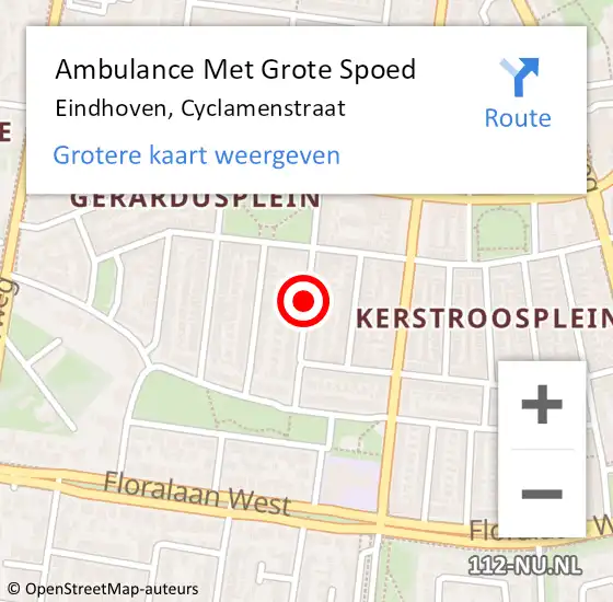 Locatie op kaart van de 112 melding: Ambulance Met Grote Spoed Naar Eindhoven, Cyclamenstraat op 5 juni 2017 01:23