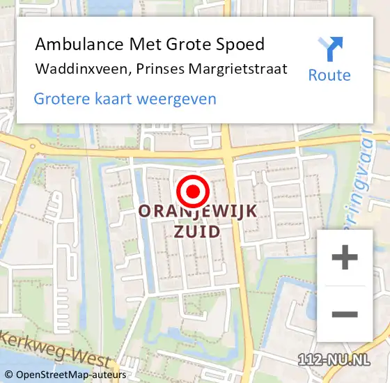 Locatie op kaart van de 112 melding: Ambulance Met Grote Spoed Naar Waddinxveen, Prinses Margrietstraat op 5 juni 2017 01:50