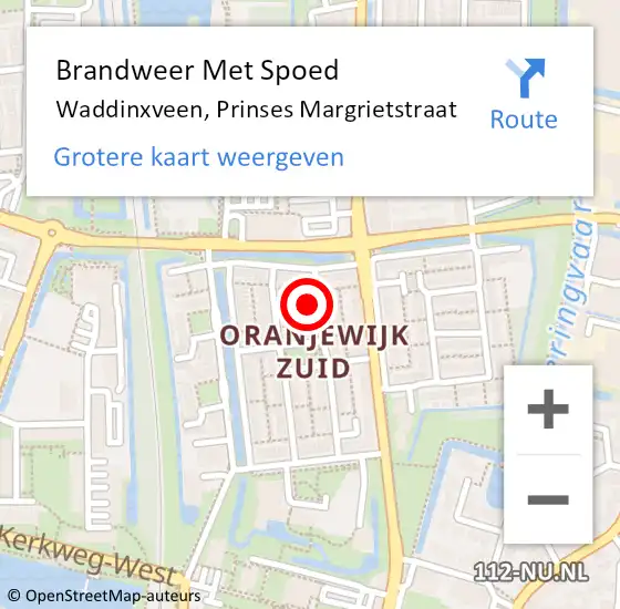 Locatie op kaart van de 112 melding: Brandweer Met Spoed Naar Waddinxveen, Prinses Margrietstraat op 5 juni 2017 02:04