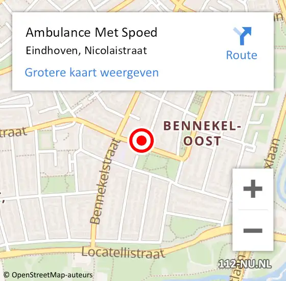 Locatie op kaart van de 112 melding: Ambulance Met Spoed Naar Eindhoven, Nicolaistraat op 5 juni 2017 02:09