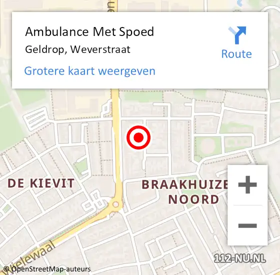 Locatie op kaart van de 112 melding: Ambulance Met Spoed Naar Geldrop, Weverstraat op 5 juni 2017 03:38